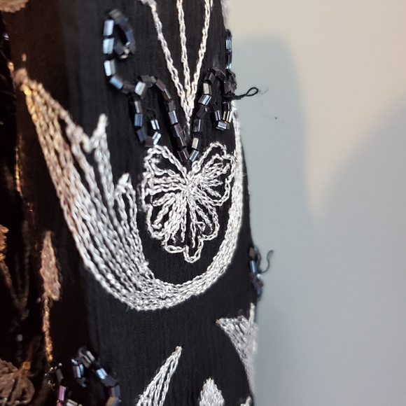 Papell Boutique evening sequence floral 100% silk blazer/jacket B2 - Picture 11 of 13